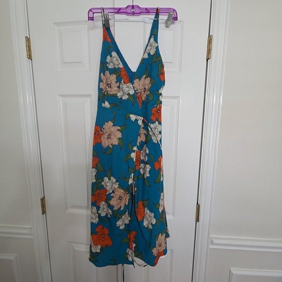 Lulus Dress Womens Xs Blue Floral V Neck Cutout Midi Sundress Strappy Summer